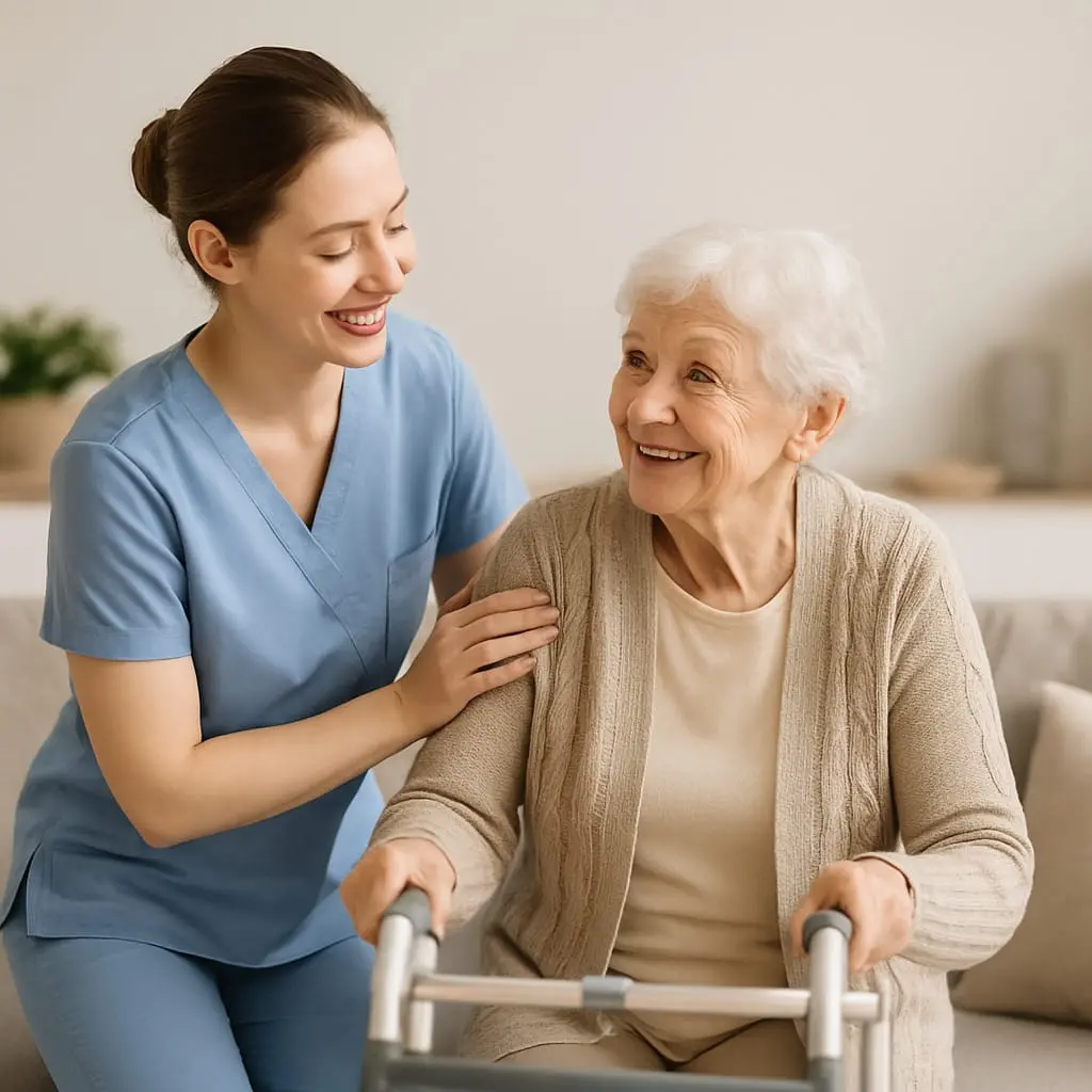 Enfermera a domicilio Medellín acompañando a adulto mayor en su hogar