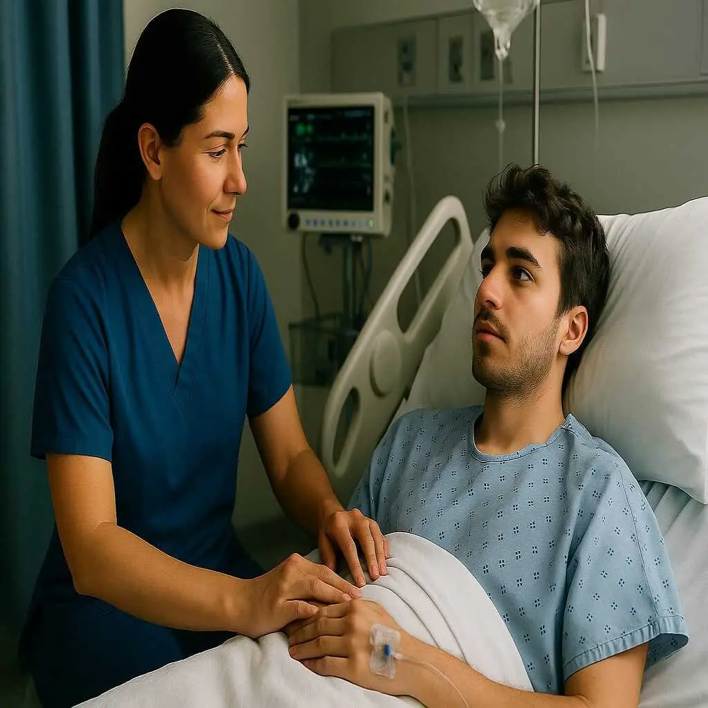 Enfermera a domicilio Medellín brindando acompañamiento hospitalario en clínica