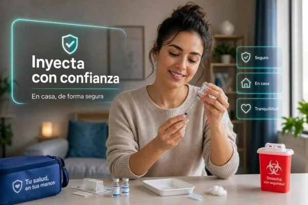 Enfermera de Enfermeros Vital aplicando una inyección a domicilio en Medellín