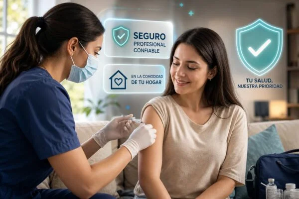 Enfermera aplicando inyectable a domicilio de forma segura en Medellín